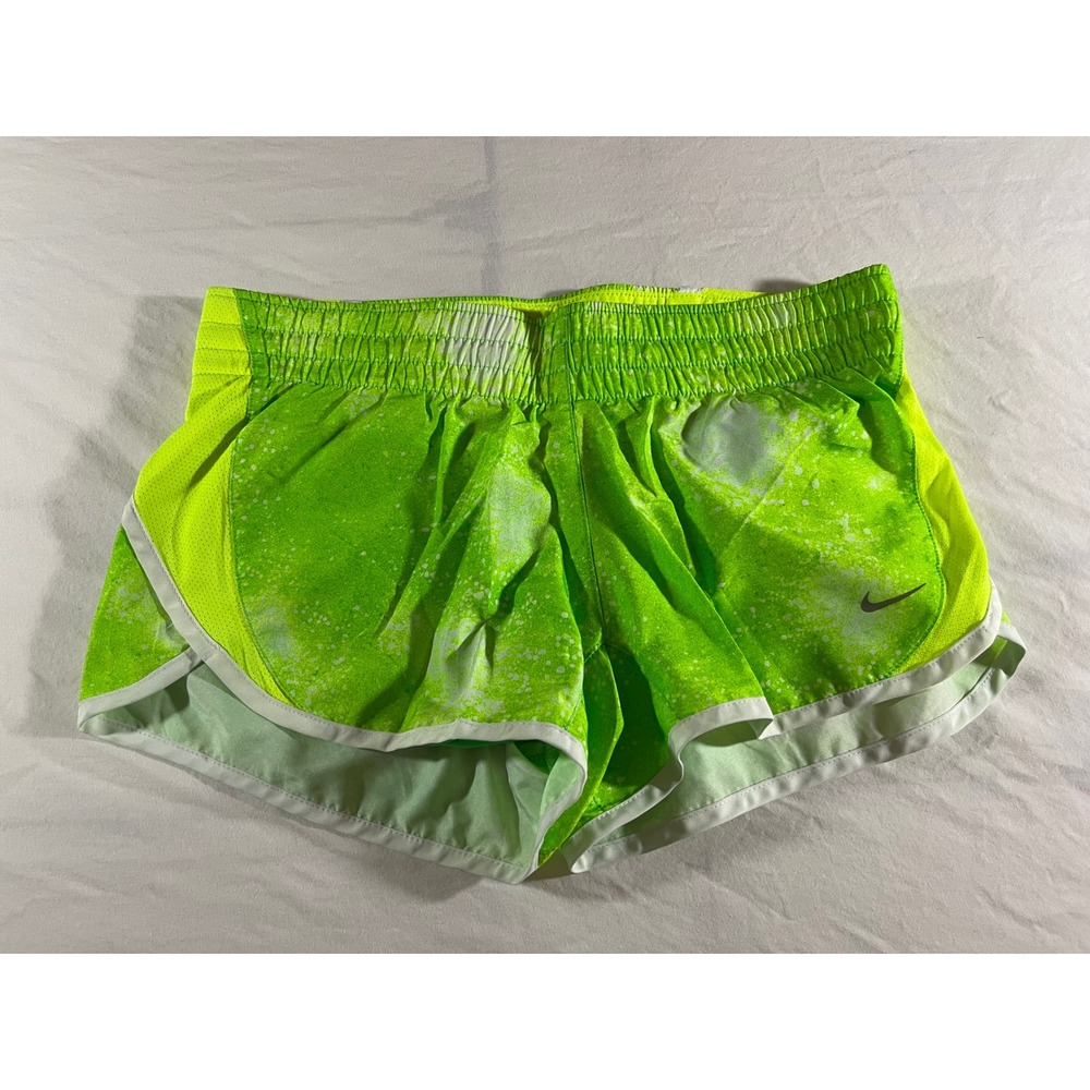 Nike Dri-FIT Running Shorts Womens XS Lime Green Neon Splatter Mesh Athletic